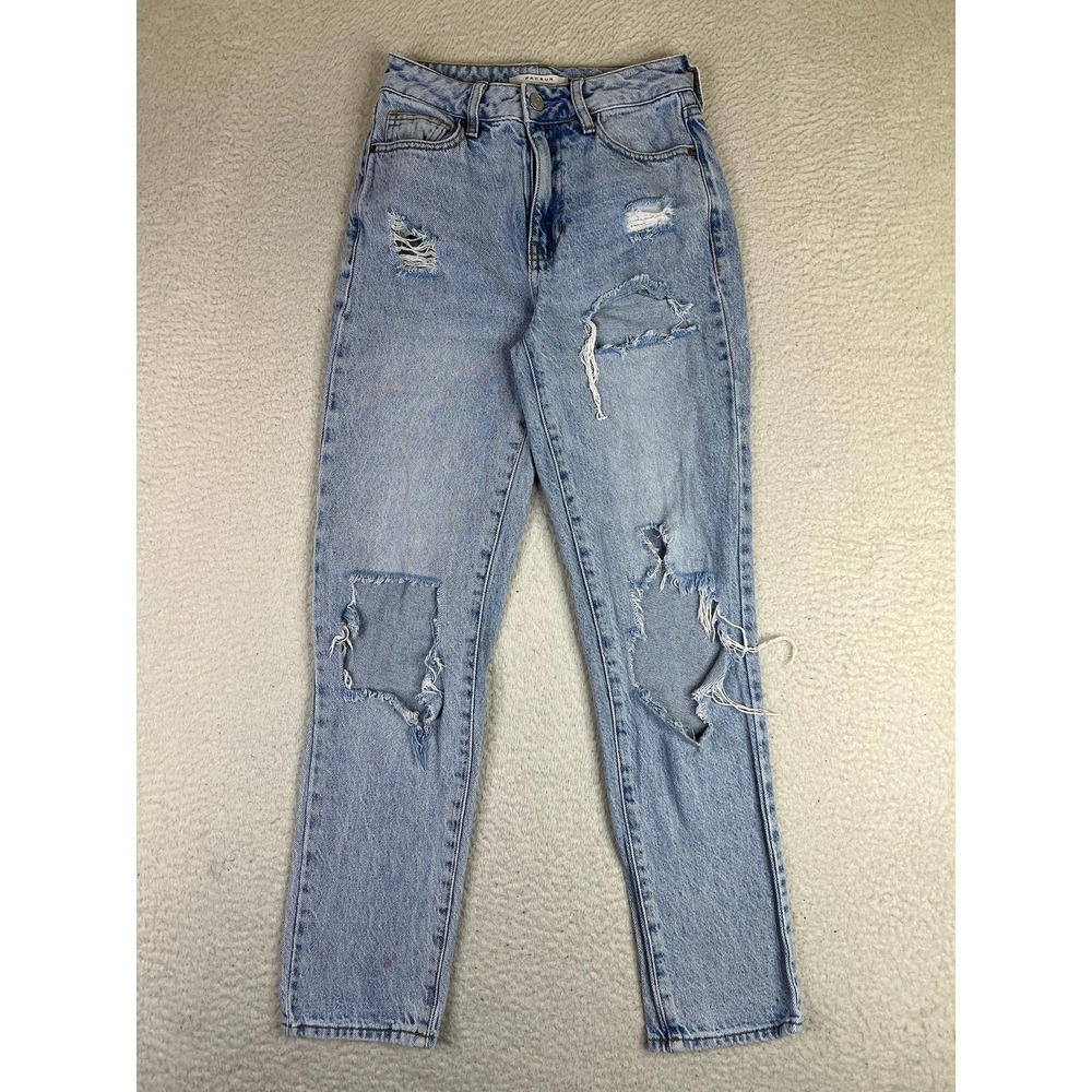 PacSun Mom Jeans Womens 23‎ Blue Light Wash High Rise Distressed Denim 24114